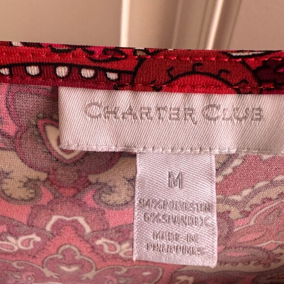 Charter Club Womens V-Neck Red Paisley Tunic Dress With 3/4 Sleeves - Picture 6 of 6